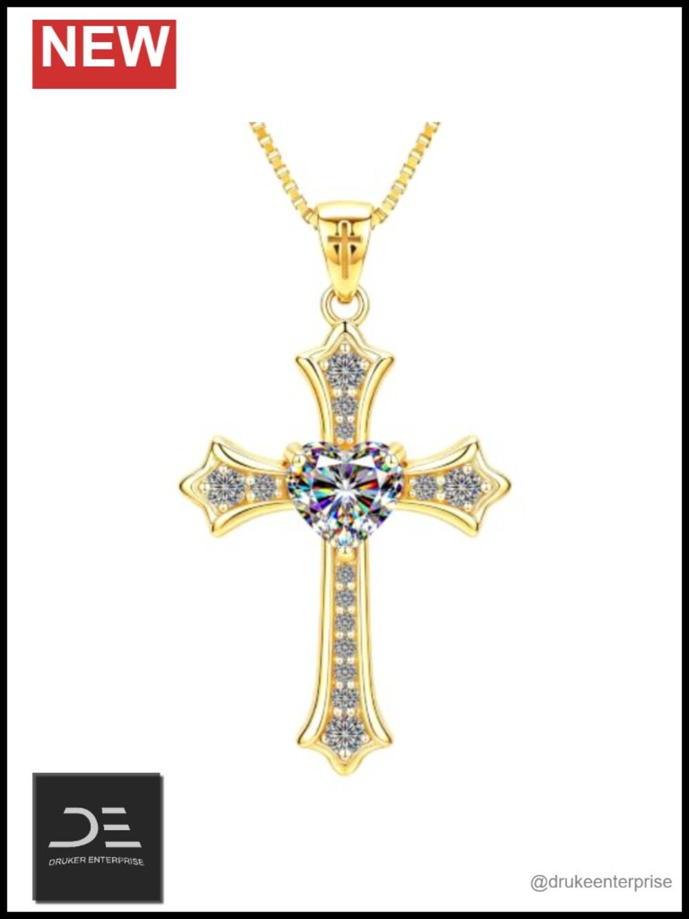 1ct Moissanite S925 Sterling Silver Cross Pendant Necklace 18-20" Lobster Clasp